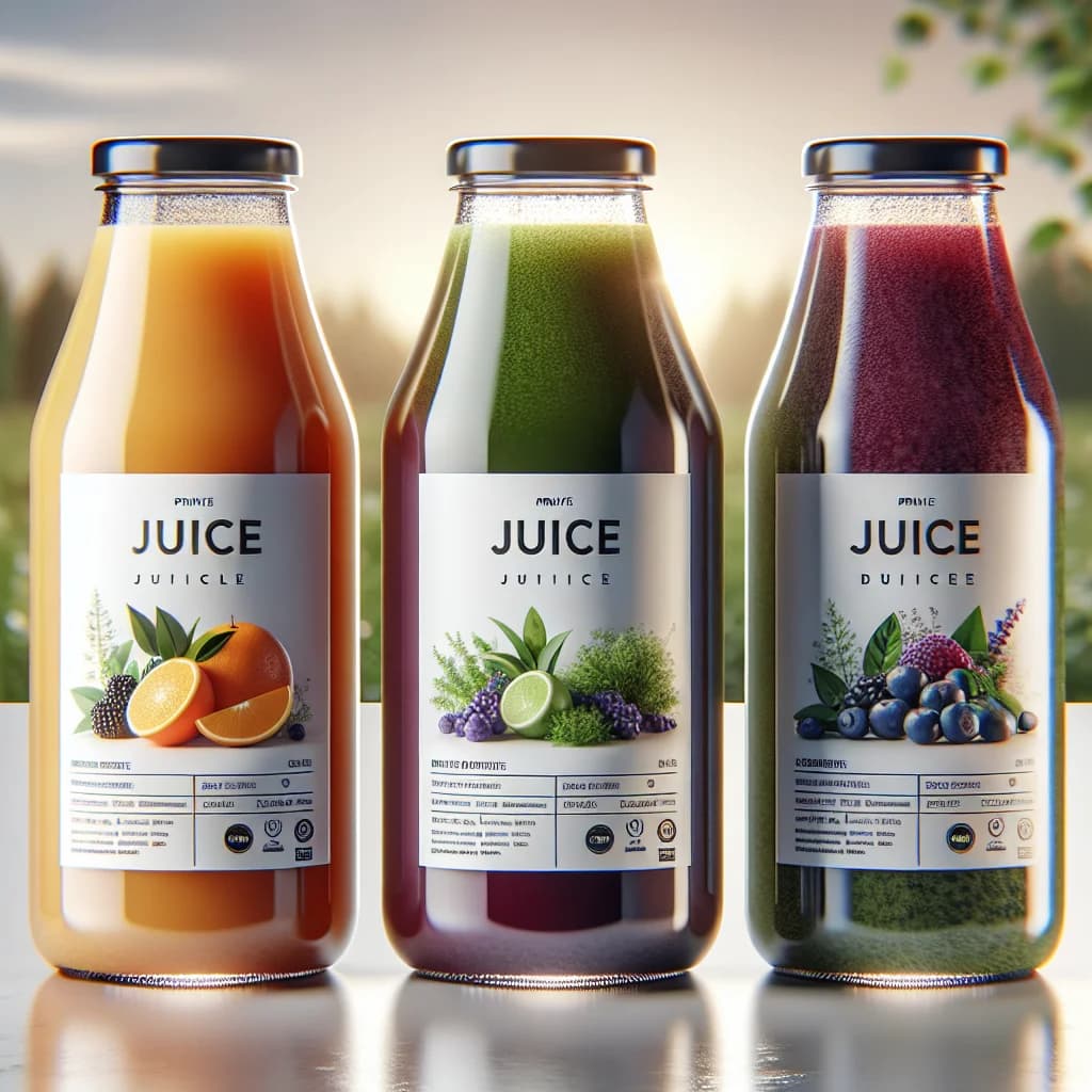 private label juice bottles in assorted flavors with minimalist packaging on a clean background